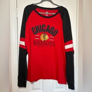 Chicago Blackhawks Varsity‎ Stripe Raglan Long Sleeve Tee 2XL Thick Cotton